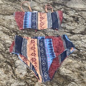 SHEIN Bohemian Striped Bikini in Blue and Brown